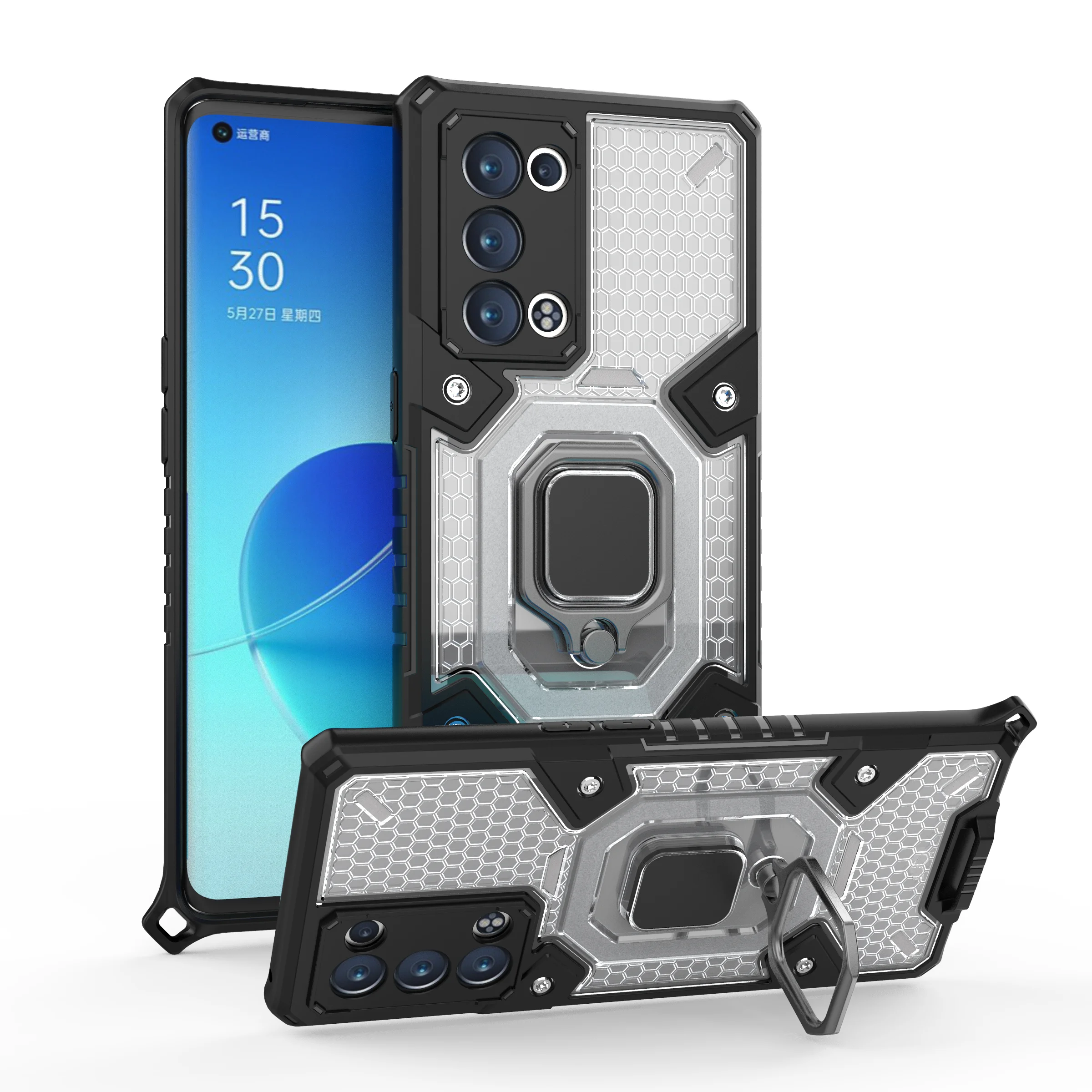 

Luxury shockproof Armor With Ring Bracket Transparent Phone Case For Oppo Find X3 Reno 6 Realme Q3 8 GT Pro Plus Neo Back Cover