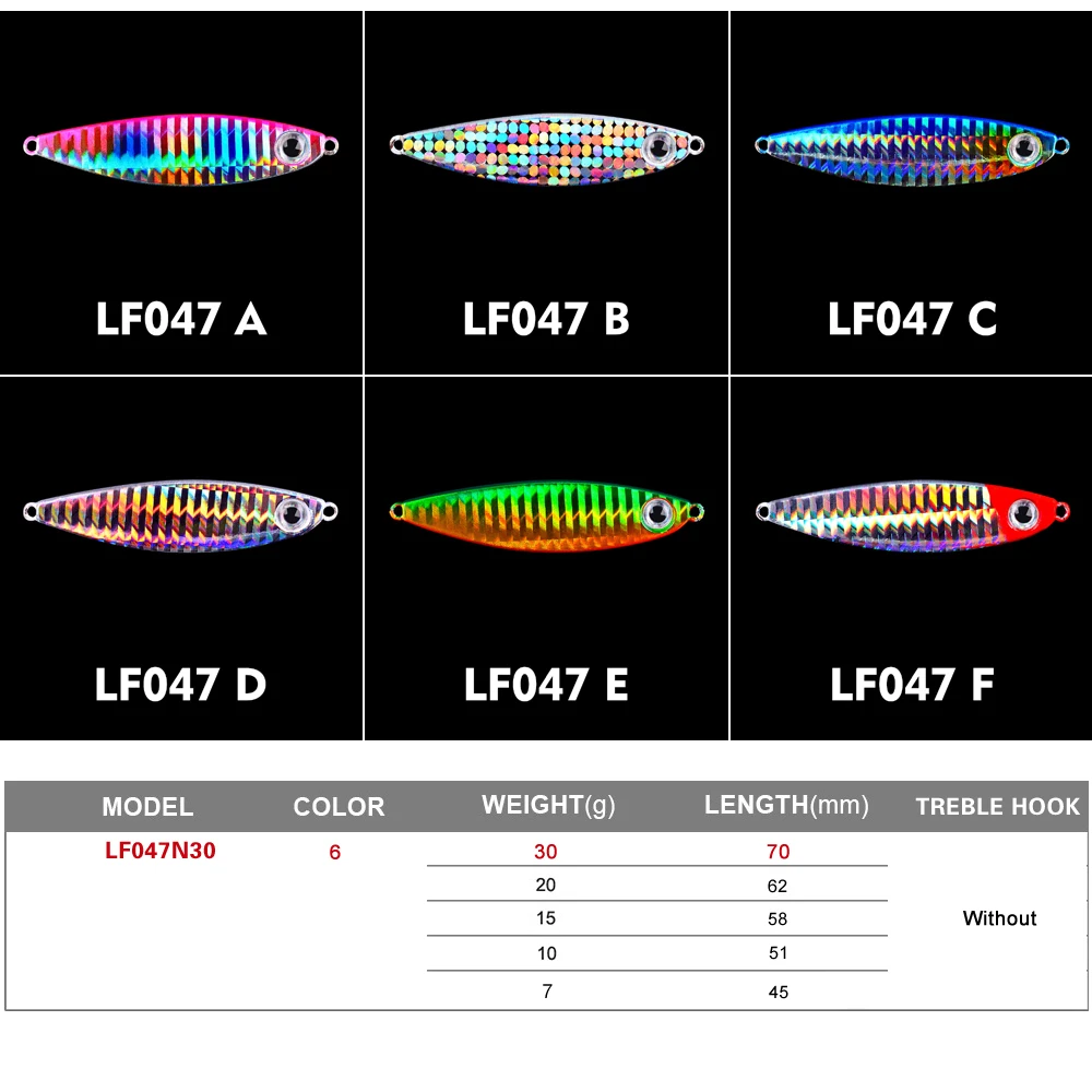 

6pcs Metal Fishing Bait Set 30g 7cm Lead Fish Jig Fishing Lure 6 Colors Artificial Hard Jigging Bait Treble Hook LF047N30