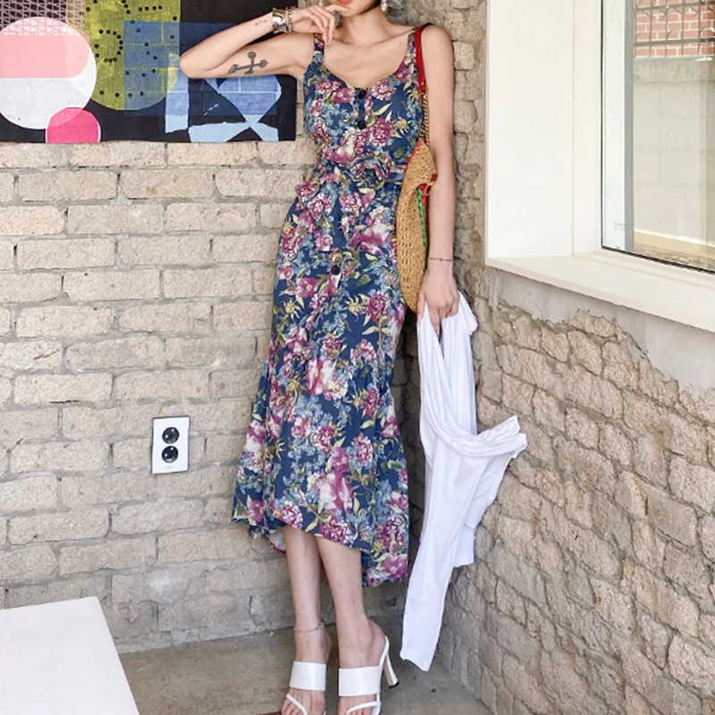 

new arrival fashion korean night club party dress women elegant summer sexy strap temperament OL print slim asymmetrical dress