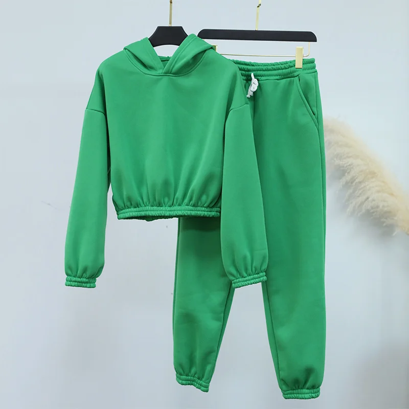 Повседневные свободные Флисовые женские брюки спортивный костюм укороченный