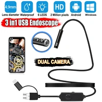 4 9mm dual lens endoscope 720p hd snake camera for android tablet sewer drain pipeline borescope 6 led lights inspection camera