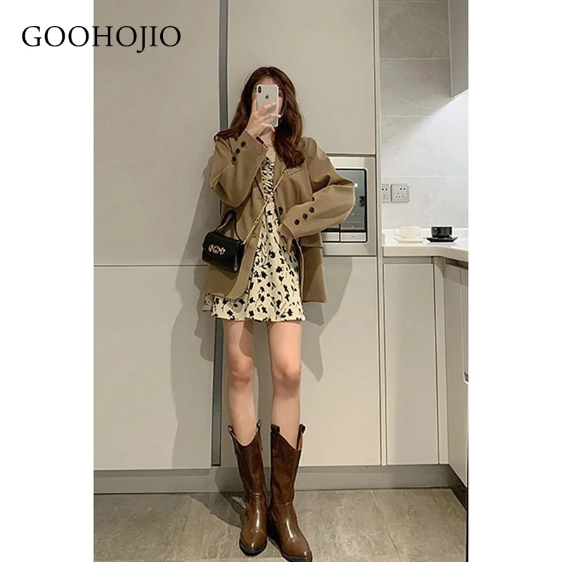 

GOOHOJIO 2021 New Spring Autumn Floral Dresses Women Fashionable Slim Waist Women Casual Dresses Chic Design Dress for Ladies