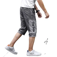 summer thin capri jeans men loose straight elastic korean fashion loose casual versatile capri shorts clothes streetwear factory