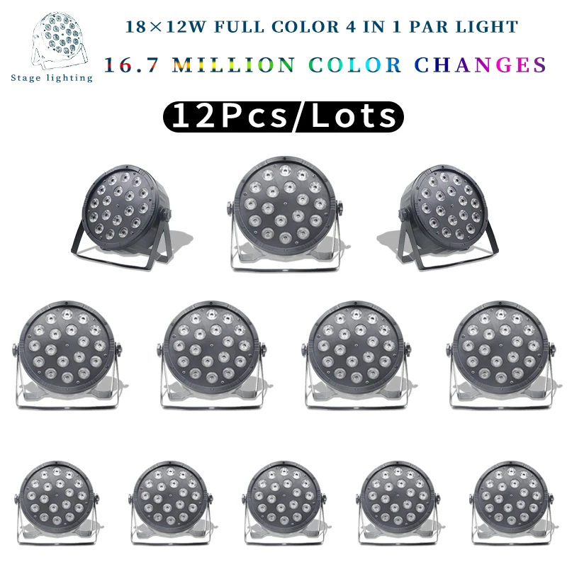 

Плоские светодиодные лампы Par RGBW 4 в 1 с пультом дистанционного управления DMX512, 12 шт./лот, 18x12 Вт, профессиональное сценическое оборудование дл...