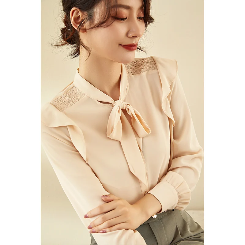 

Женская шифоновая блузка, дизайнерская нишевая рубашка большого размера с длинным рукавом и бантом, весна-осень 2021