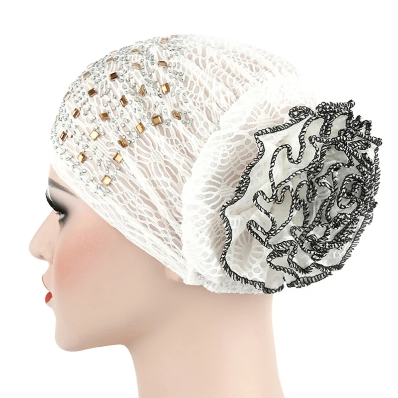 

Available hijab bonnet cap Rhinestone hat band Muslim women's hats Lace bonnets under scarf hijab New W1