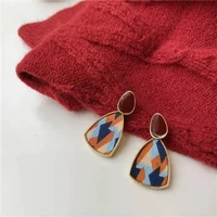 geometric color stitching leopard print autumn and winter flannel earrings high end earrings female new trendy niche earrings