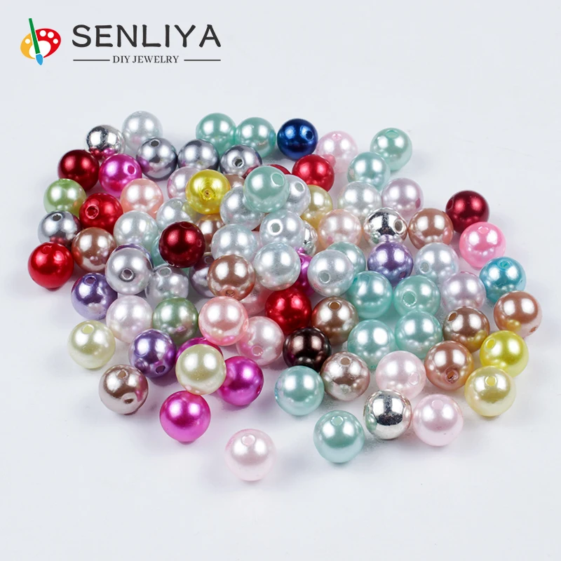

Разноцветные жемчужины с отверстиями 50-500 шт./лот, круглые акриловые бусины с имитацией жемчуга, 3/4/5/6/8/10/12 мм, однотонные бусины россыпью, биж...