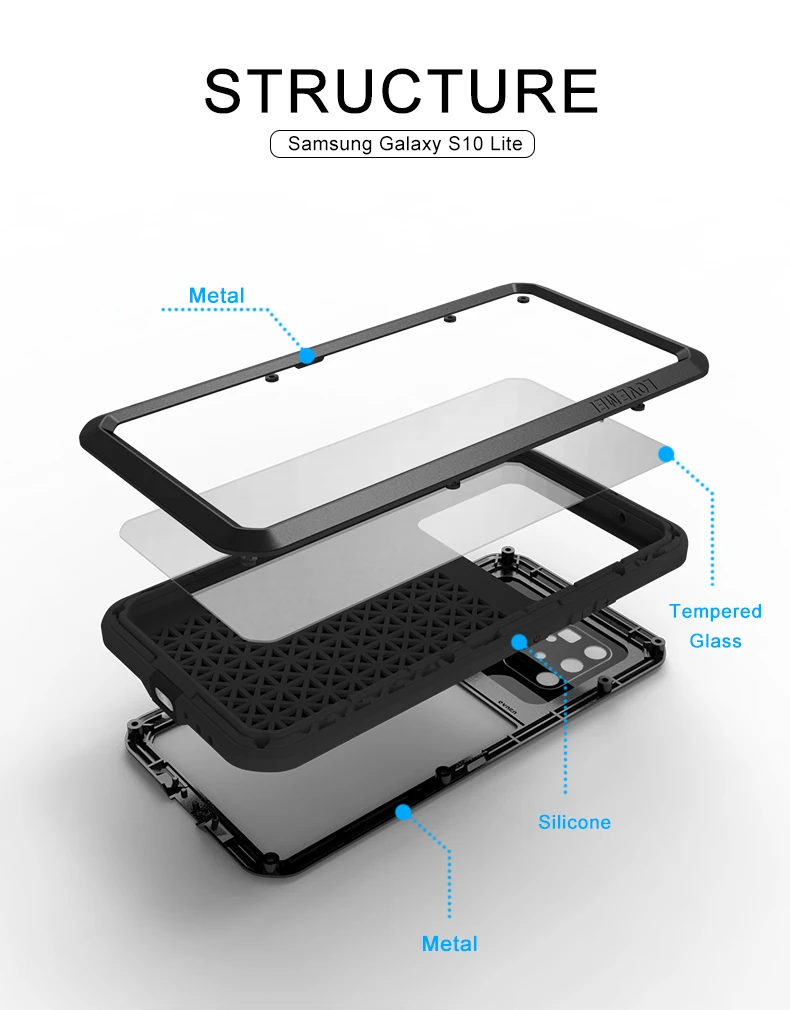 

Waterproof Shockproof Metal Case For Samsung Galaxy S10 Lite Luxury Aluminum Armor DustProof Swimming Silicone Cover
