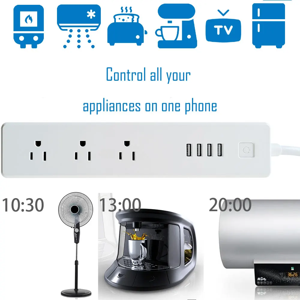 Умный удлинитель с Wi Fi 4 USB порта для зарядки|Электрические розетки| |