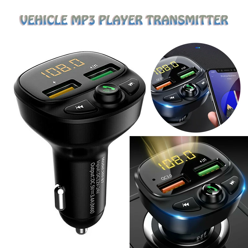

Mayitr Wireless bluetooth FM Transmitter MP3 Player QC 3.0 USB Charger AUX Adapter 12 V/24 V Trucks Hand Free MP3 Player