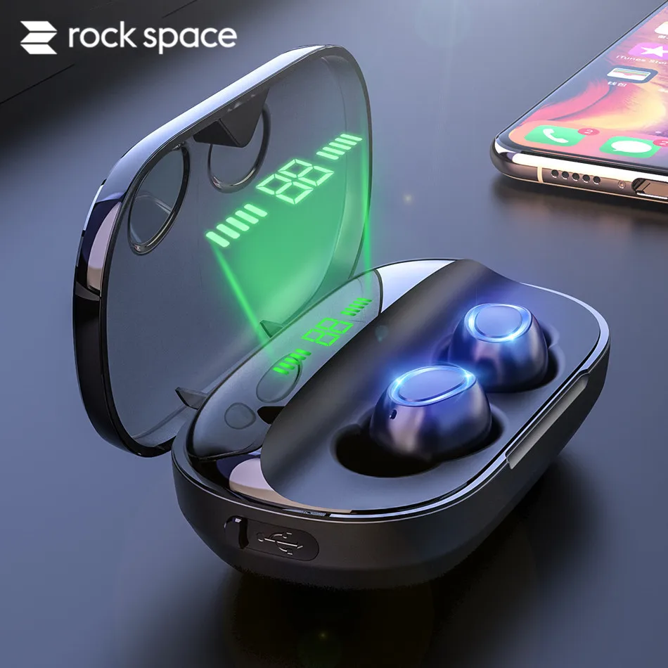 ROCK SPACE True беспроводные наушники, стерео мини Bluetooth V5.0, Hi-Fi, стерео звук, глубокий бас, Earphoens, игровые гарнитуры с микрофоном