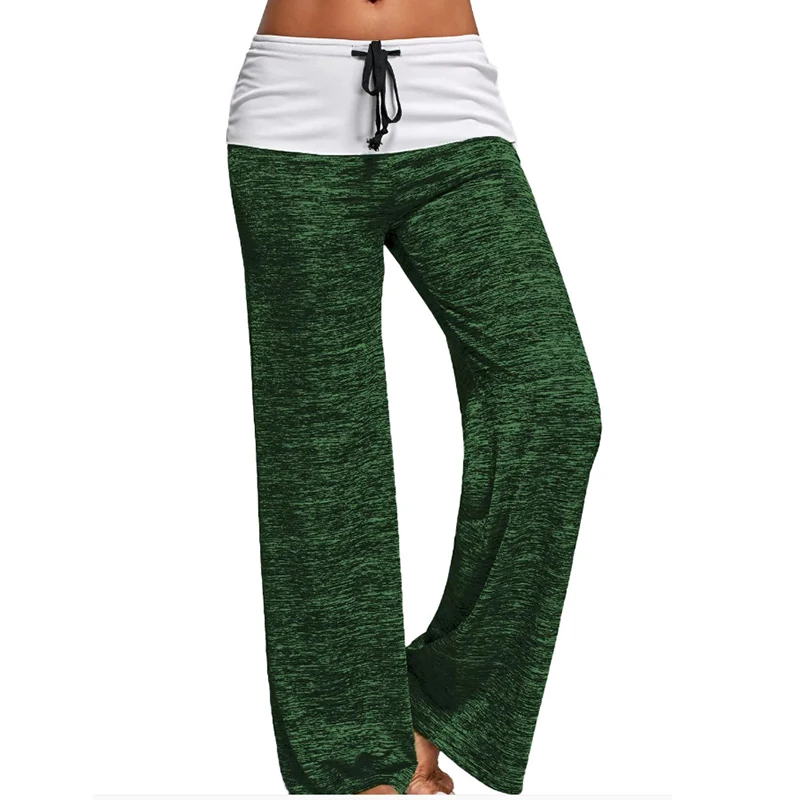 Лоскутные брюки с высокой талией эластичные широкие со шнуровкой свободные