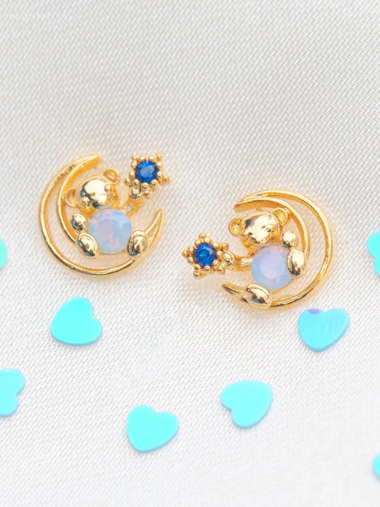 

Creative New Star Moon Bear Earrings Pure Copper Gold Plated Zircon Earrings Popular Earrings Fashion Jewelry2021