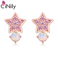 cinily star shape zircon fire opal 925 sterling silver rose gold stud earrings for party women fine jewelry gift earring oh4775