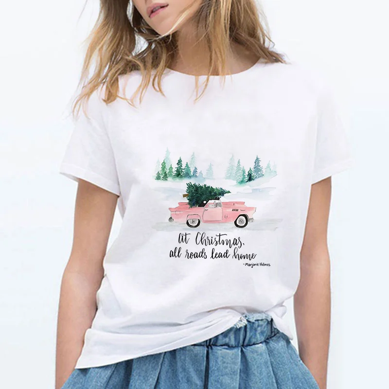 

New Harajuku Graphic We Wish You A Merry Christmas T Shirts Women Hip Hop Streetwear Kpop Plus Size Tee Shirt Femme Tshirt
