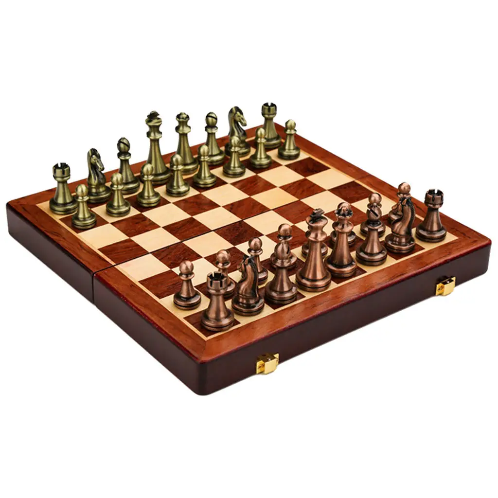 

Wooden Chess Set Foldable Portable Handmade Vintage Style Board Game Kids Children Board Game