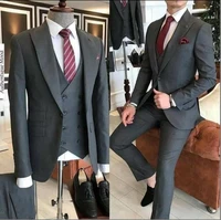 2020 formal dark grey men suits slim fit tuxedos 3 pieces costume homme wedding blazer for men vestidos de fiesta groom prom set