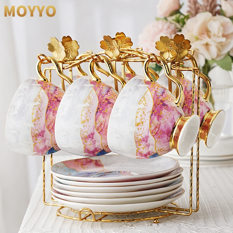 

Nordic Luxury Cup Creative Handmade Ceramic High Quality Coffee Saucer Set Gold Rim Utensil Cup Tazas Cafe Home Drinkware DB60BD