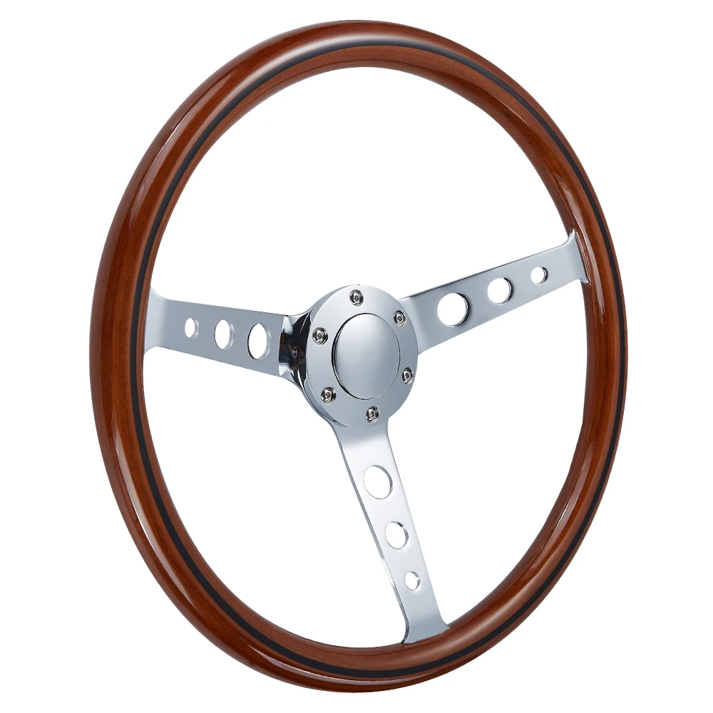 Классическое рулевое колесо из дерева 380 мм 15 дюймов классическое с хромовой