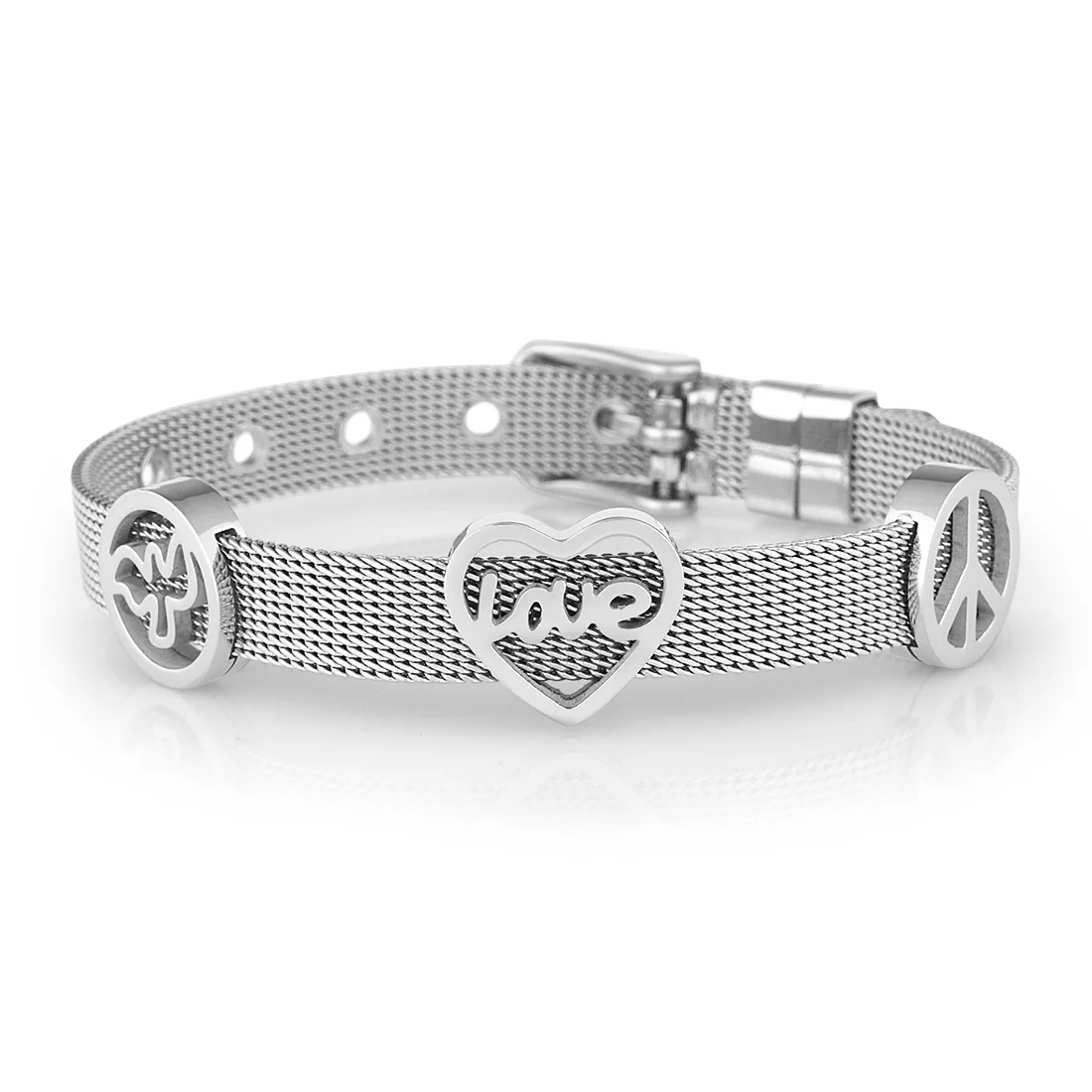 

Wesse JWD004 Heart Womens Bracelet Bangles Fashion Jewelry Steel Metallic Gray Birthday Gift for Womens