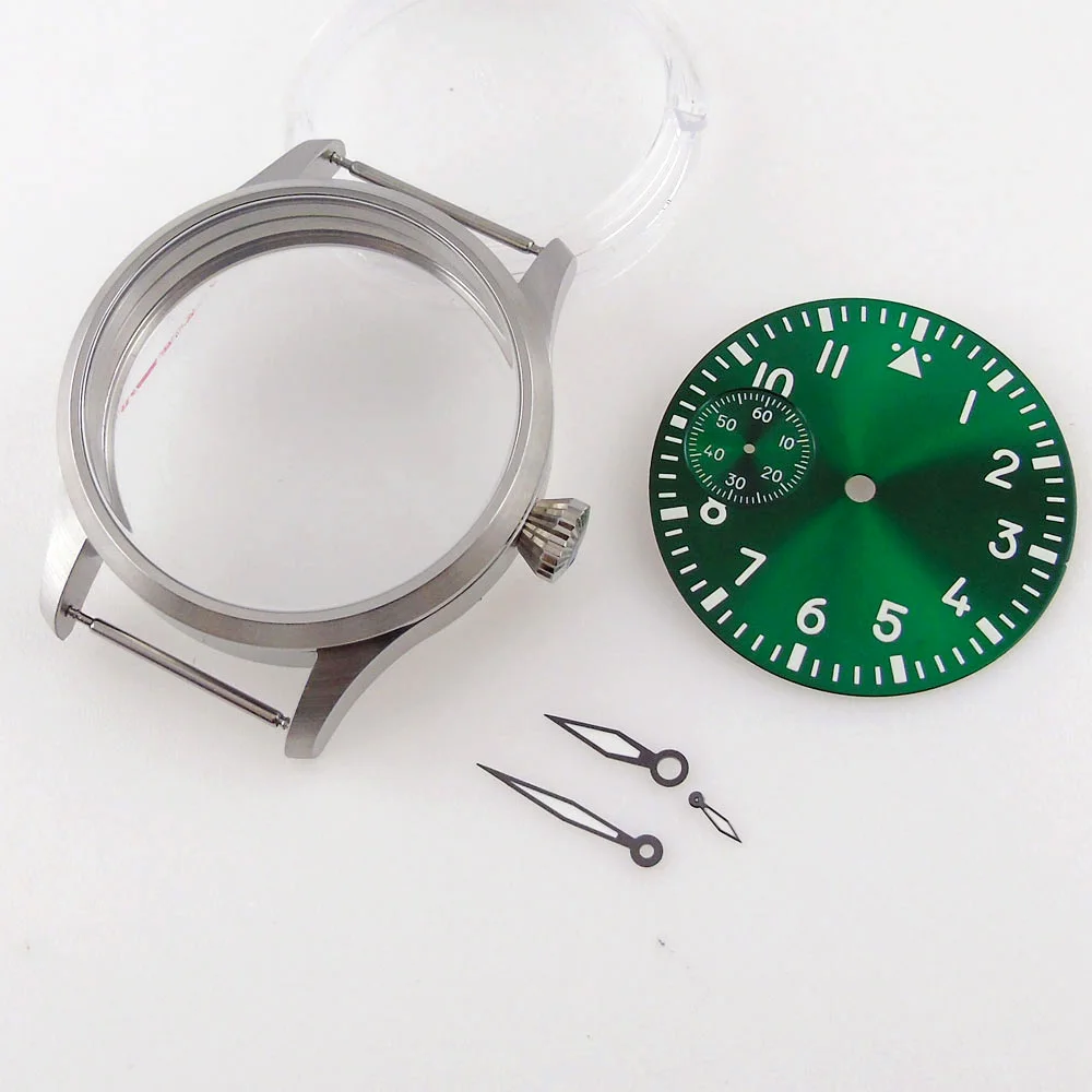 

fit ETA 6497 ST3600 Manual Brushed 42mm Watch Case Luminous Green Dial Hand Set