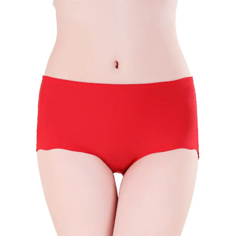 Red Briefs S-4XL, женские шелковые бесшовные трусы, сексуальные, женские, простые, высокая талия, высокая эластичность, трусы, нижнее белье для женщин, большие размеры - Цвет: Red Briefs
