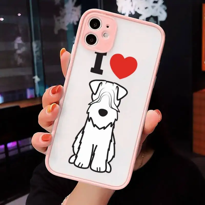 

Schnauzer Phone Case For iPhone 12 11 Mini Pro XR XS Max 7 8 Plus X Matte transparent Pink Back Cover
