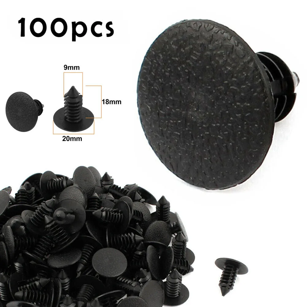 

Trim Fastener 100pcs Rivets 9mm Hole Accessories Black Clips Mouldings