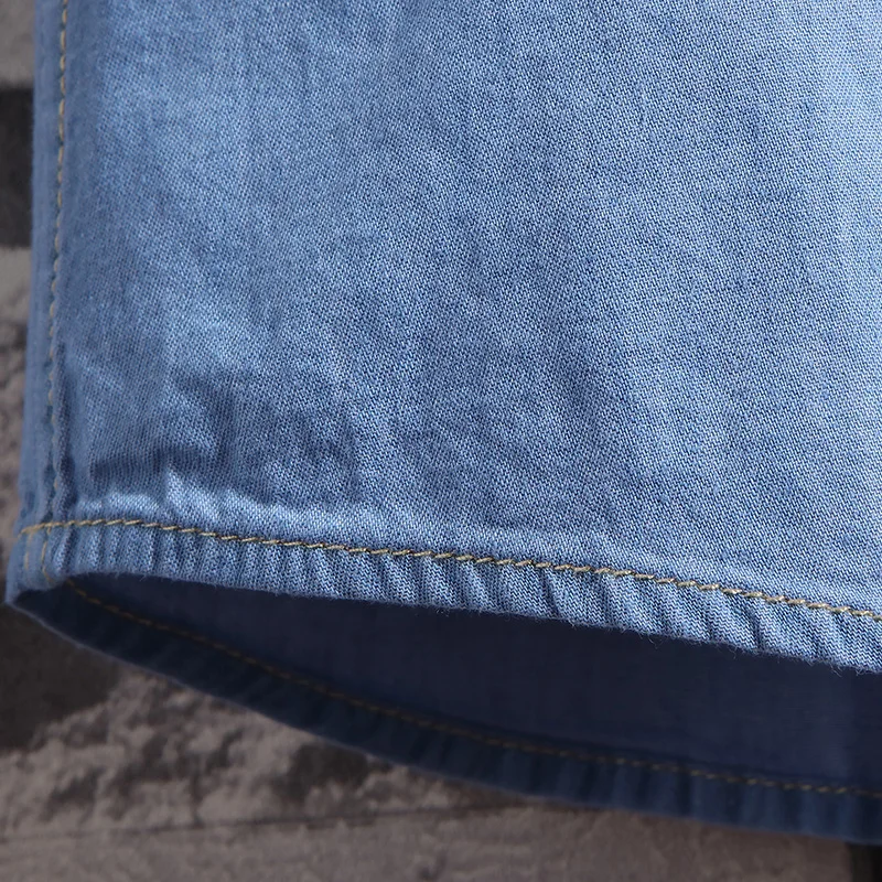 

2021 Summer New Style Short-Sleeved Fashion Trend Simple Personality Wild Washed Denim Shirt Slim Casual Shirt Slim Casual