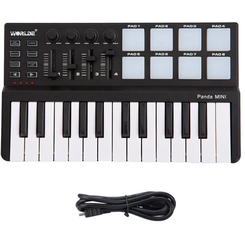Worlde 25-Key Panda Tuna MIDI Controller Portable USB Keyboard & Drum Pad Music Arranger Keyboard Electronic Sound Controller