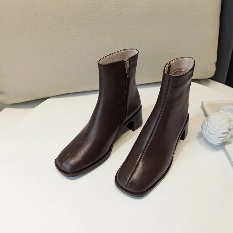 Женские ботильоны из коровьей кожи MLJUESE коричневые вечерние ботинки на молнии с
