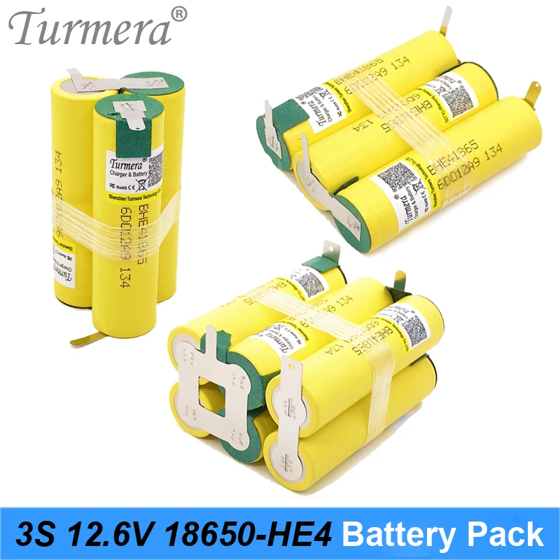 Turmera 3S 10 8 V 12 6 18650 HE4 2500mAh 5000mAh литиевая батарея 20A полоски для пайки шуруповерта