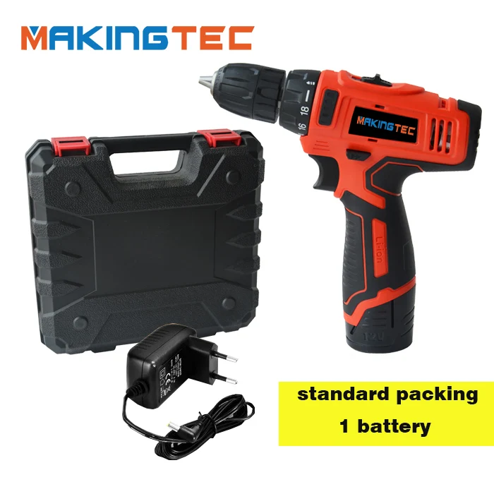 Makingtec 12V Аккумуляторная дрель электрическая отвертка Мощность Инструменты Мини Беспроводной драйвер 2-Скорость Мощность дрель DC литий-ионный Батарея - Цвет: Single Battery