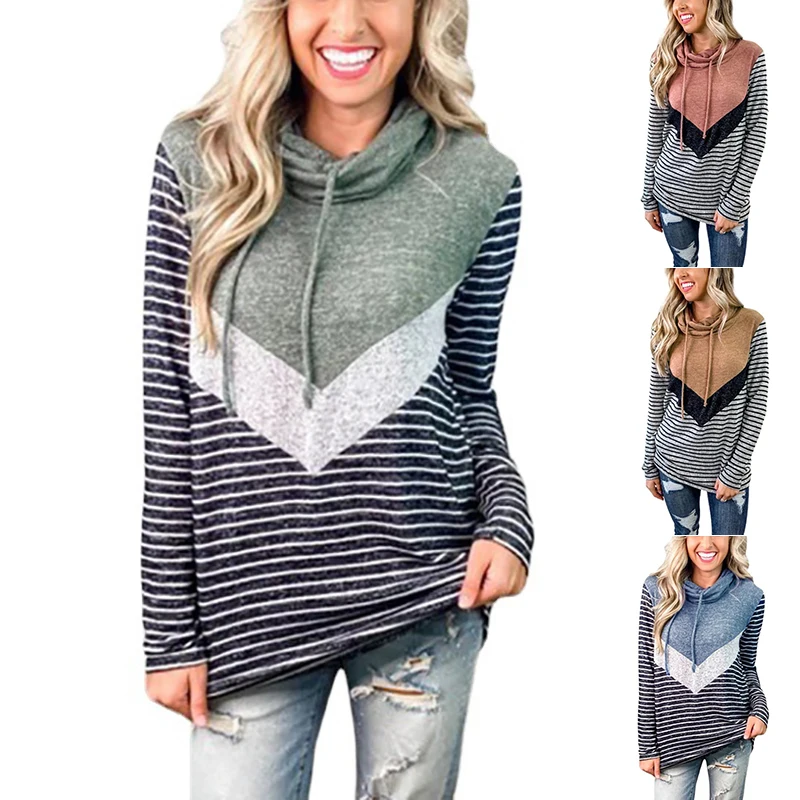 

2021 autumn and winter new women's sweater urban leisure loose stripe contrast color Pullover long sleeve top