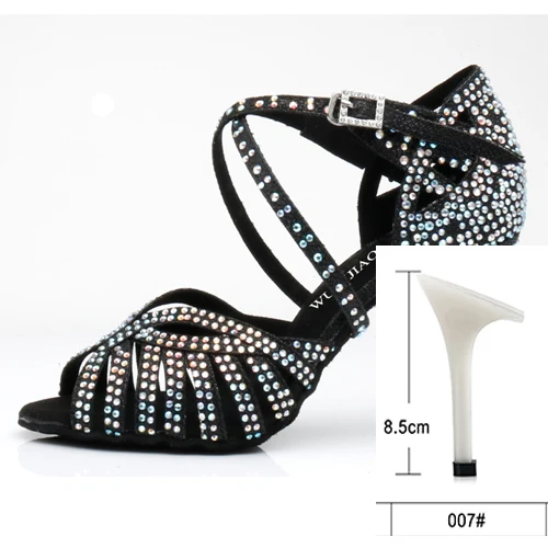 black heel 8.5cm WUXIJIAO/туфли для латинских танцев; женские туфли на высоком каблуке; черные Серебристые золотистые блестящие удобные туфли для сальсы; вечерние туфли для сальсы - Цвет: black heel 8.5cm