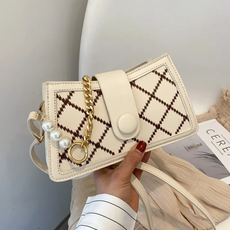 

Small Thread Messenger Bags for Women 2021 Diamond Lattice Crossbody Bag Chain Tote Handbag Female Leather Shoulder Underarm Bag