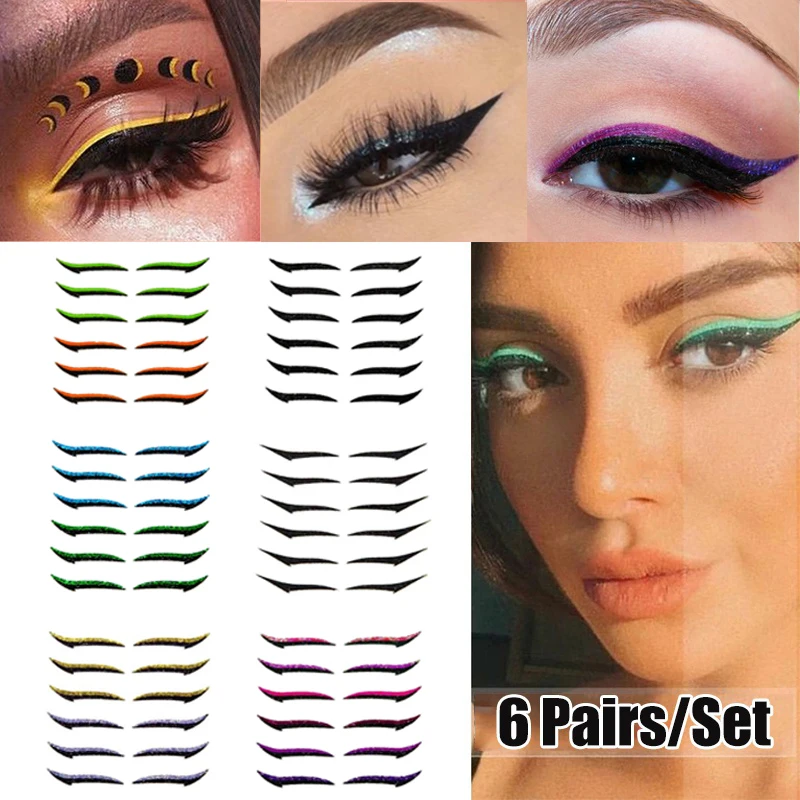 6 пар/компл. многоразовые наклейка для подводки глаз очки в стиле кошачий двойной