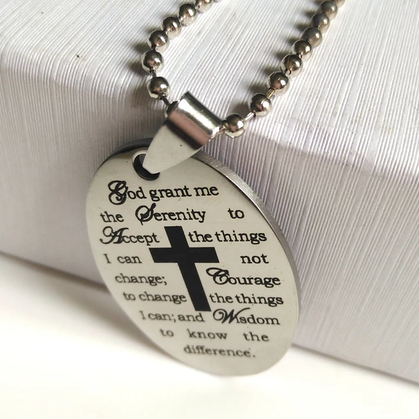 New 10pcs Silver Serenity Prayer Dog Tag With Black Printing Men's God Jesus Religious Stainless Steel Penant Necklace Wholesale |