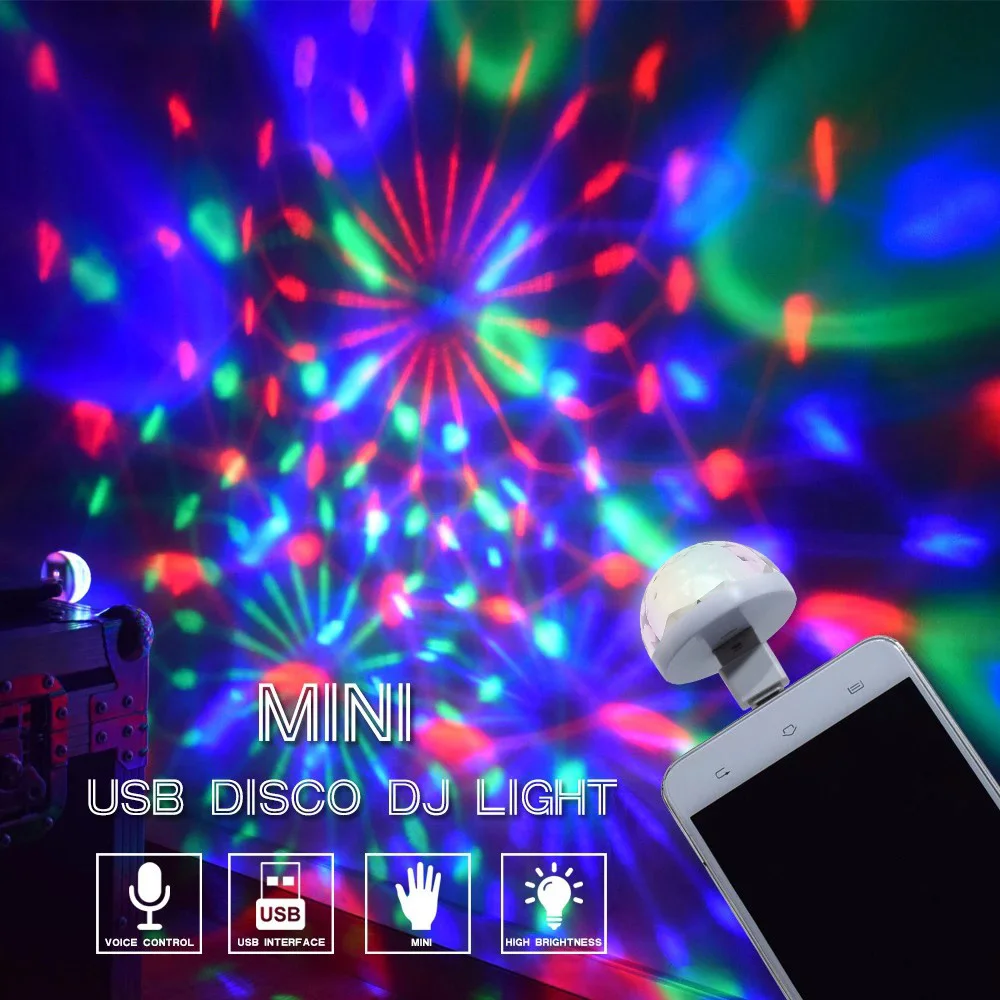 

LED Portable Mini Disco Ball Light Multicolor LED Sound Control Magic Ball RGB Projection Stage Light Effect Lamp For All Phones