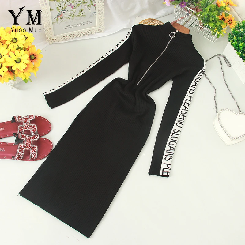 YuooMuoo шикарное Ins трикотажное облегающее платье с длинными рукавами и надписью 2019