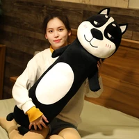new cute soft long black husky plush toys stuffed pause office nap pillow bed sleep home decor funny gift doll for kids girl