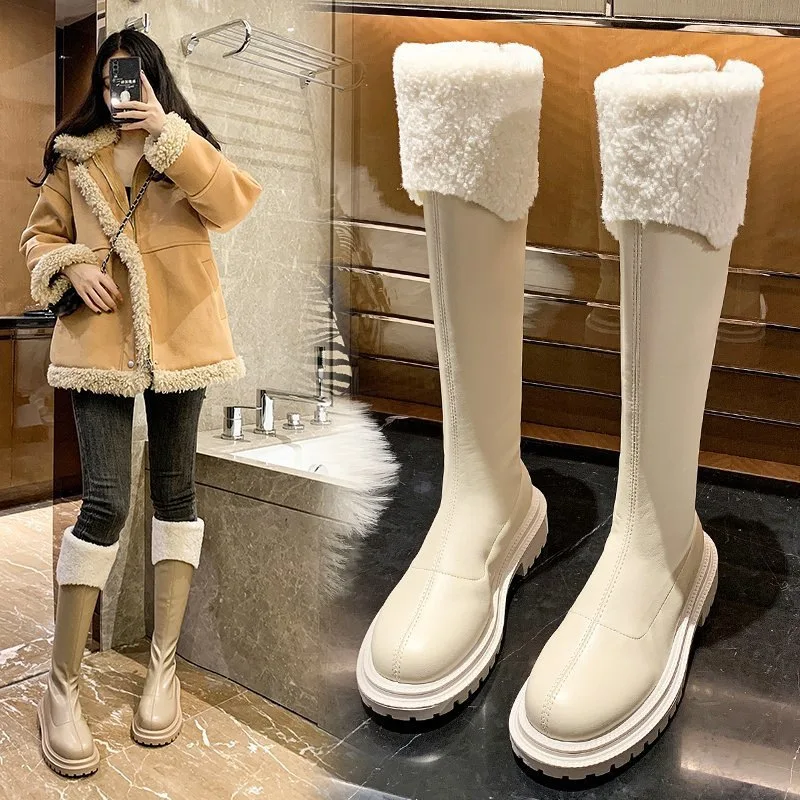 

Women Martin Boots Winter Warn Shoes 2021 Fashion Thick Platform Female Knight Boots Womans Knee High Boots Ladies Long Boots