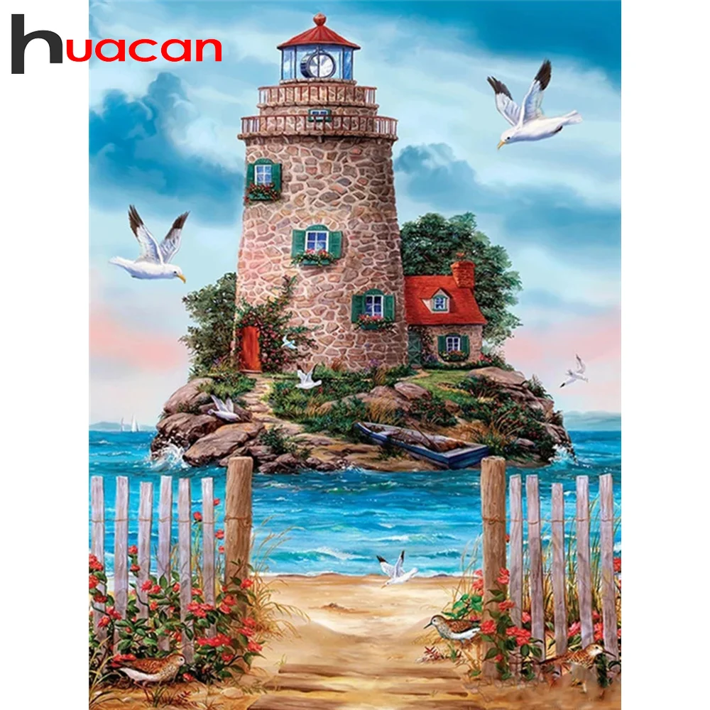 Алмазная 5D картина Huacan полноразмерная вышивка с изображением башни морской