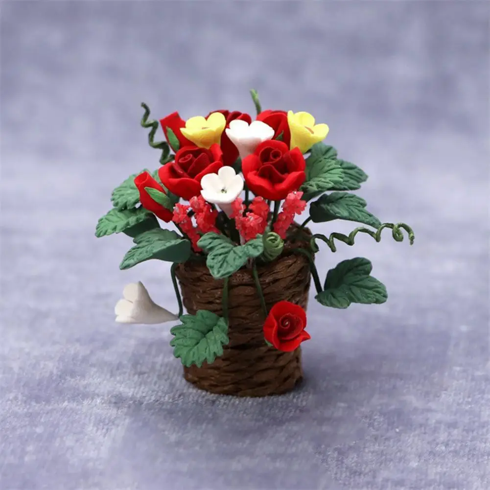 

Novelty Dollhouse Miniature Red Rose Ornament Eco-friendly Dollhouse Potted Plant Adorable for Micro Bedroom Decor