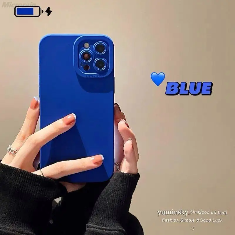 

Klein Blue Case For iPhone 11 12 13 Pro Max Mini X XR Luxury Silicone Soft For iPhone 7 8 Plus Camera Protection Soft Back Cover