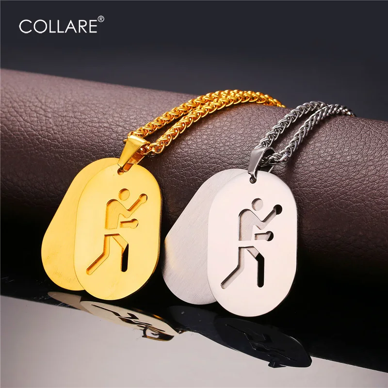 

Collare Boxing Fitness Pendant Stainless Steel Gold Color Double Dog Tag Accessories For Men Sport Gym Jewelry P938