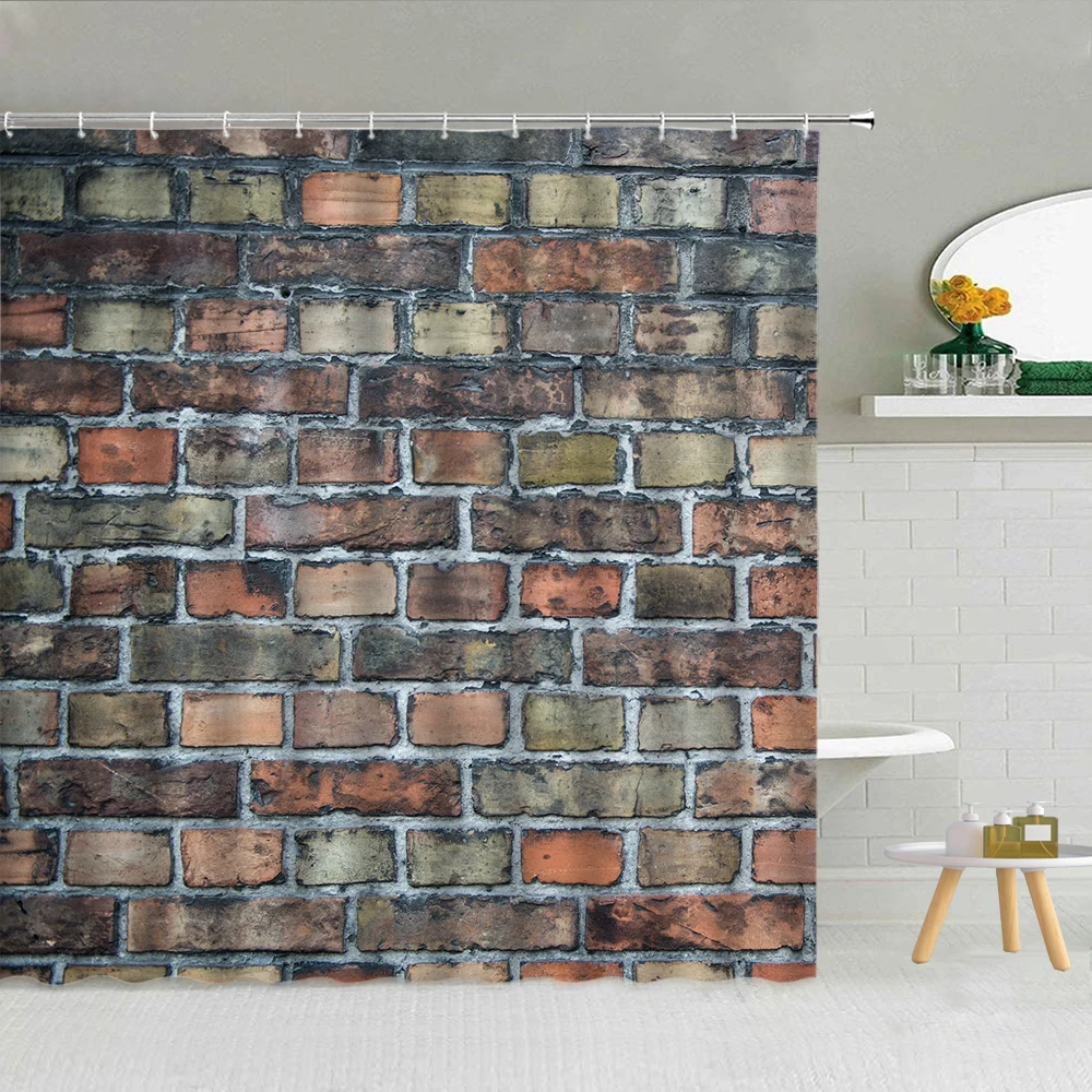 

Brick Wall Shower Curtain Sexy Girl Hip Pattern Waterproof Bathroom Decor Rock Grey Board Geometric Cloth Curtains Set With Hook