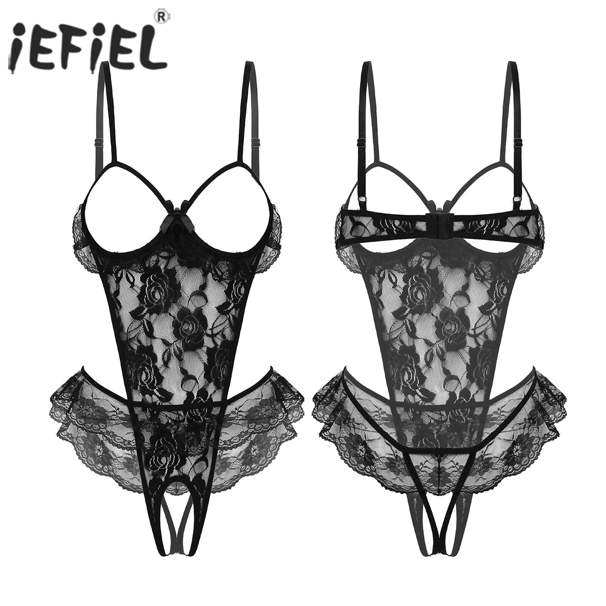 

Womens One-piece Sissy Teddies Ladies Hot Exotic See-through Lace Lingerie Bodysuit Open Underwired Bra Crotchless Babydolls