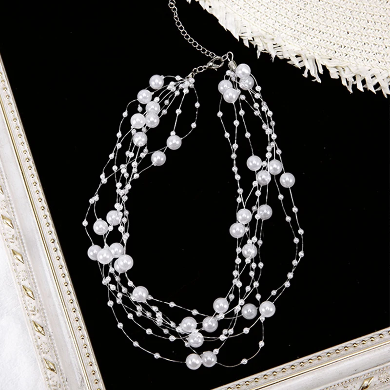 Luxy Pearl Choker Necklace Double Layer Chain Gold Metal Bow Knot Pendant Neck Jewelry Collar White Beads Bijoux Femme | Украшения и